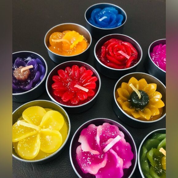 Flower Rainbow Multicolor Tealight Candles Set - Picture 3 of 4